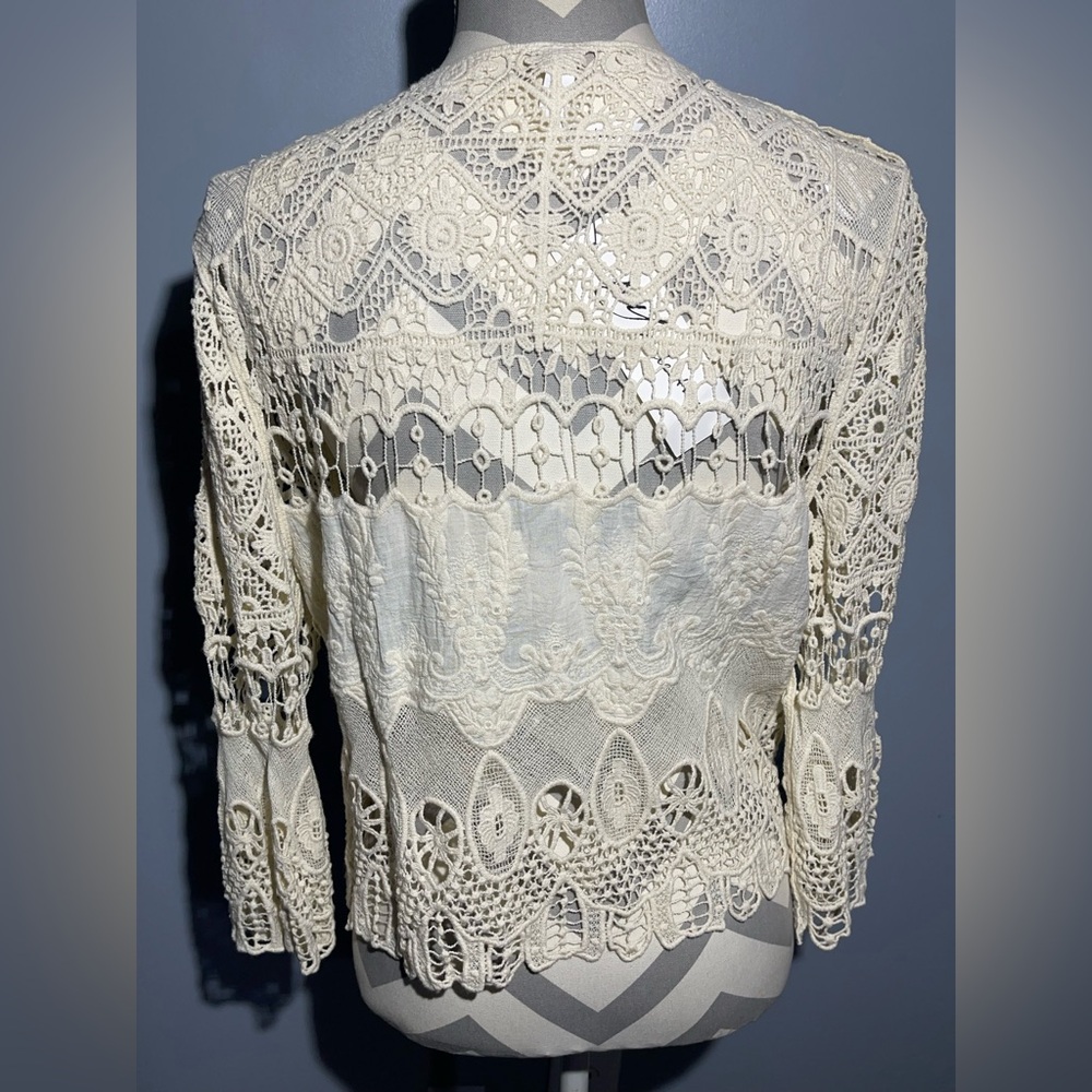 NY Collection Cream Crochet Cardigan - Picture 4 of 12